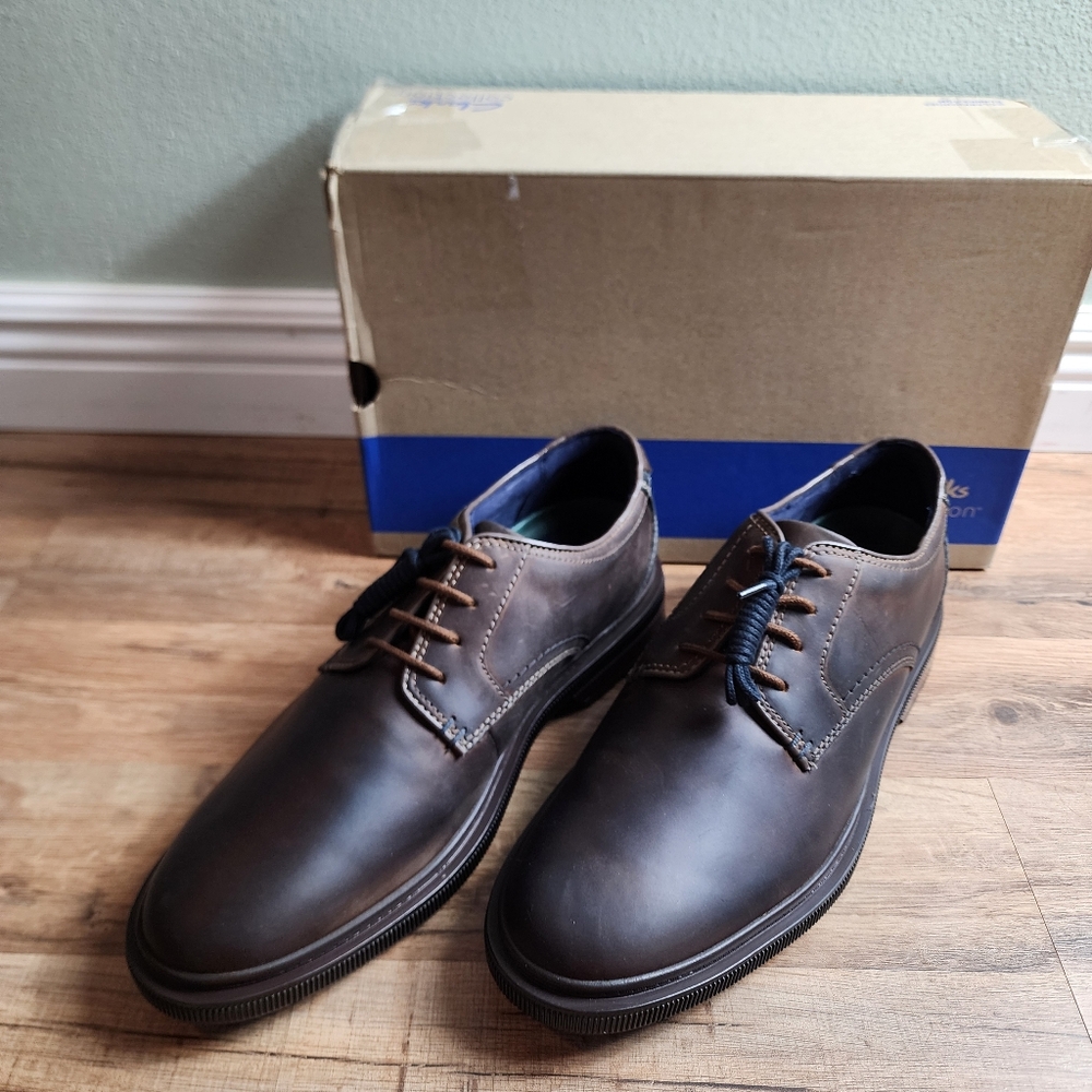 NWT Men's Clarks Burchill Derby Leather Shoes Size 12